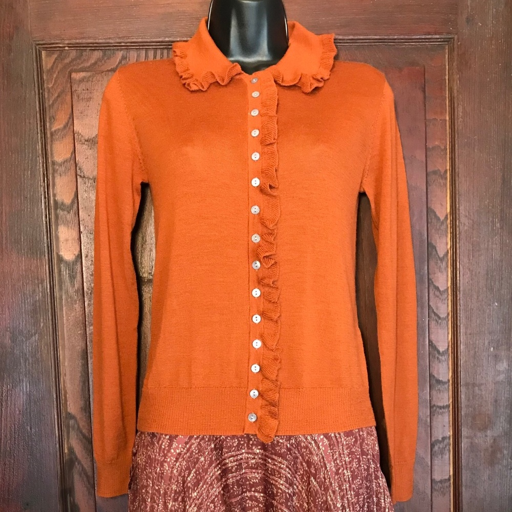 Zara Rust Ruffle-Trim Button Cardigan - Picture 6 of 15